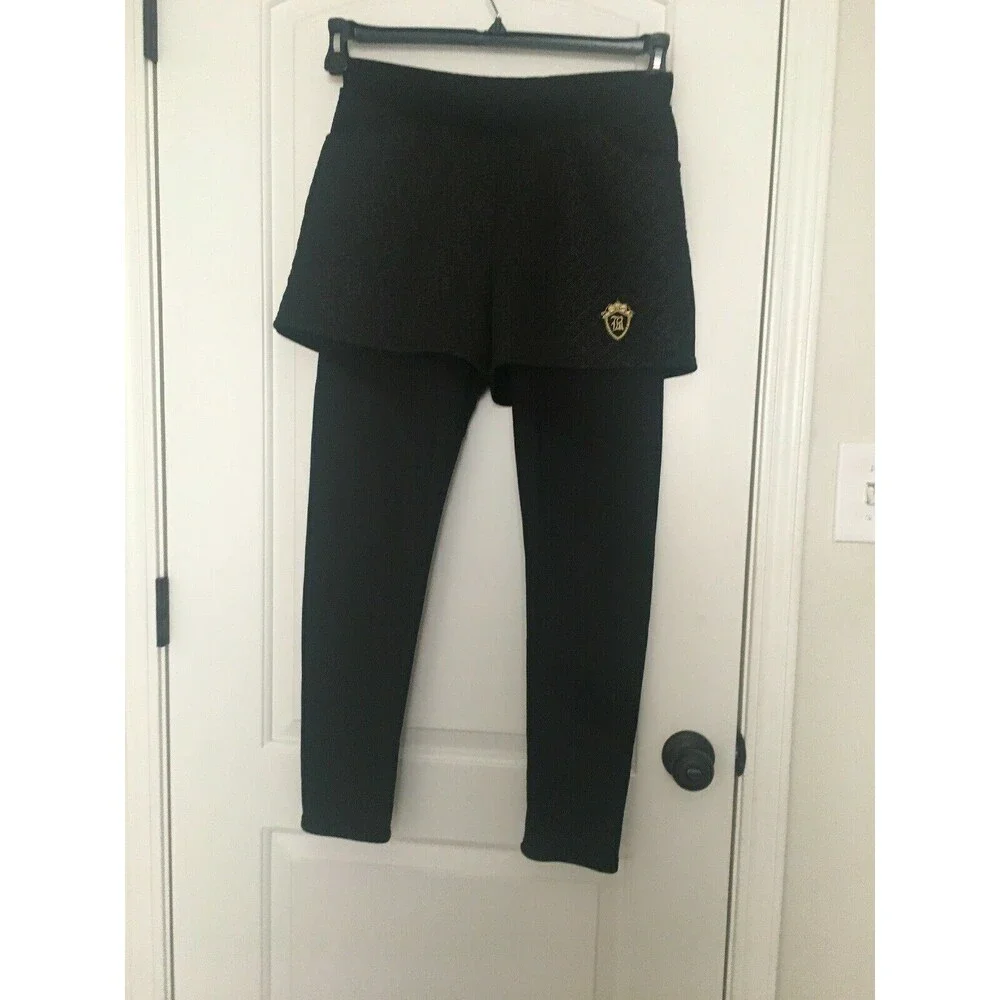 LR Scoop Girls Graphic Print Leggings Pants Attached Shorts Size XL Black